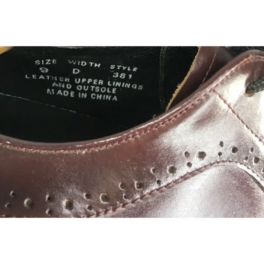 Men's London Square‎ Leather Oxford Shoes Burgundy Size 9D Brogue Style
